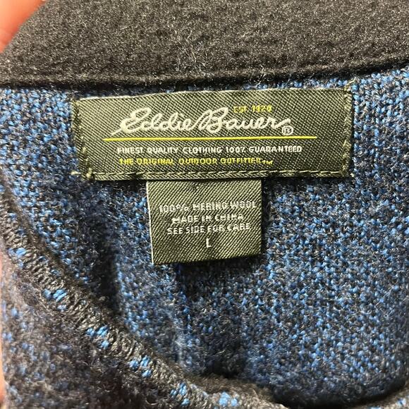 Eddie Bauer Merino Wool Full Zip Mock Neck Jacket Womens L Blue Tweed Academia - Picture 5 of 6